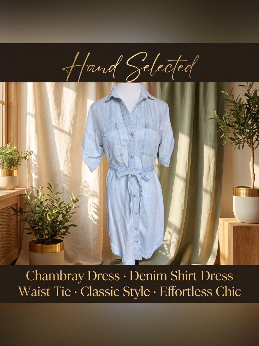 Bella Dahl Light Blue Tencel Belted Shirt Dress Chambray USA Coastal Grandma XS